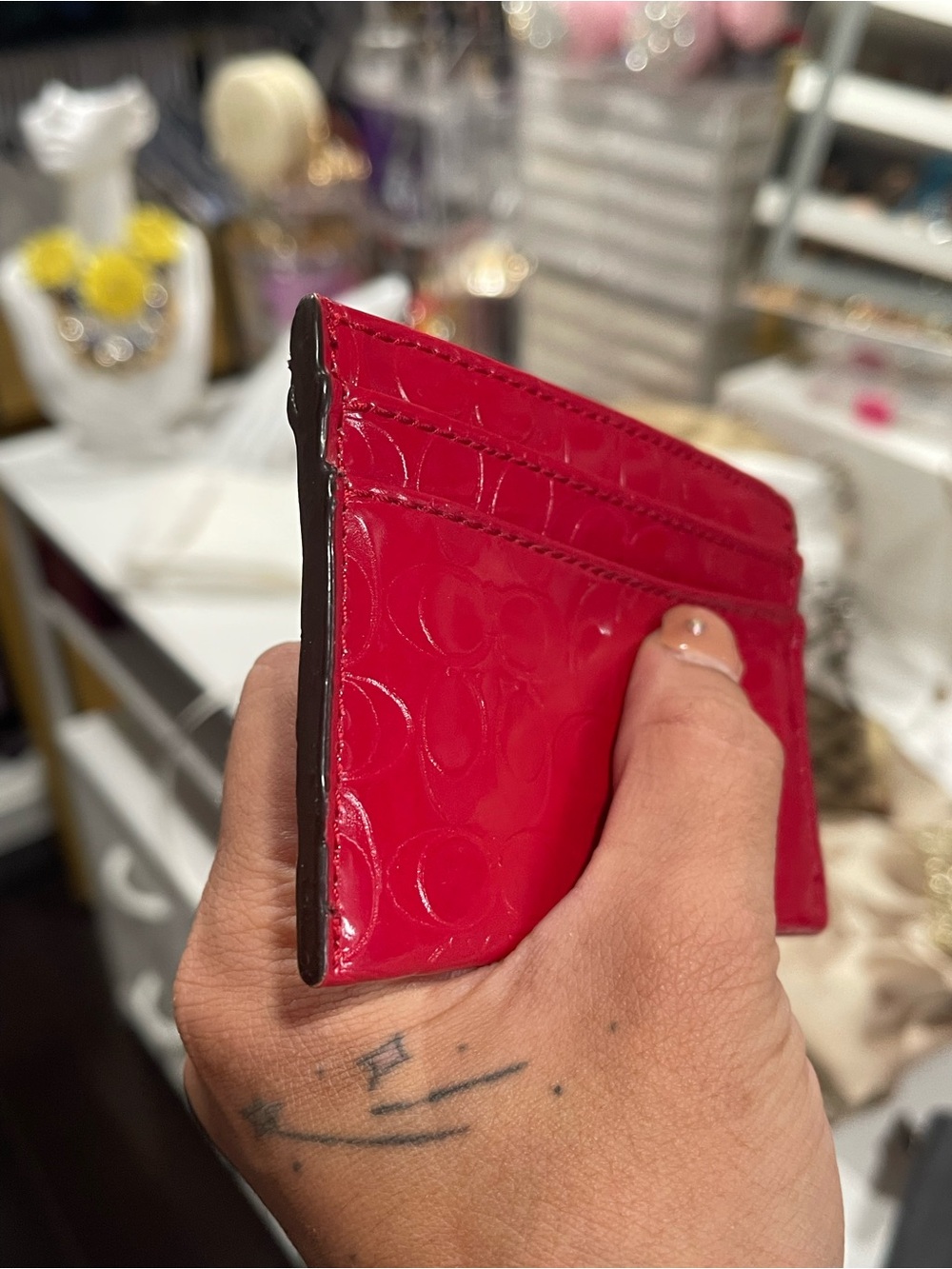 Coach Patent Signature Card Holder in Red Patent Leather - Picture 3 of 4